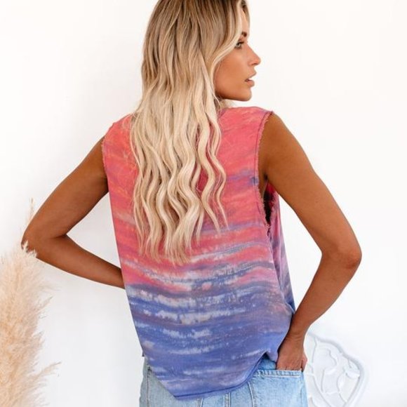 Sunset Soiree Frayed Ombre Tank - Vici Collection - Picture 1 of 6